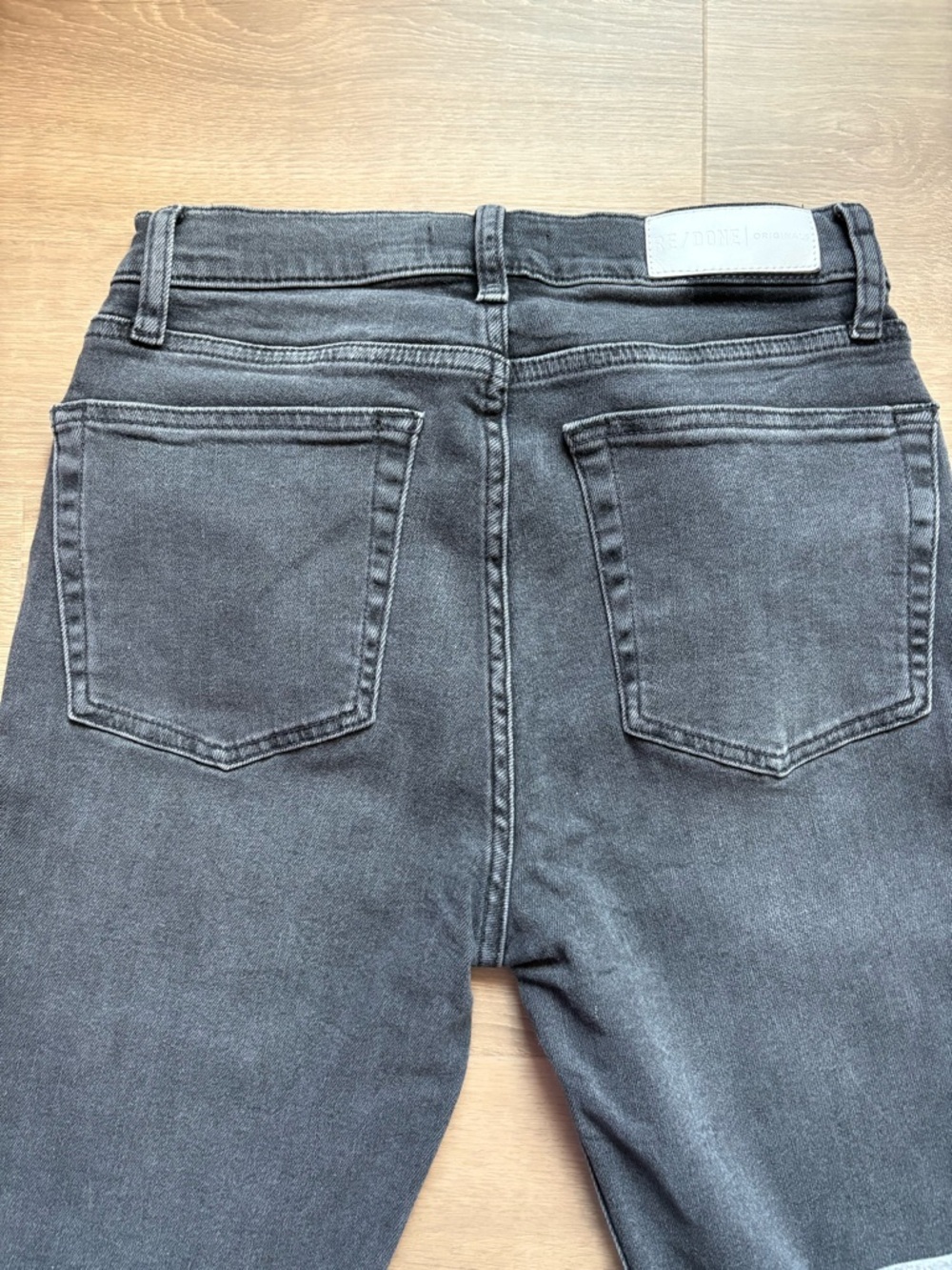 Re/Done Washed Black High-Rise Distressed Straight Jeans- size 28 - Picture 3 of 9